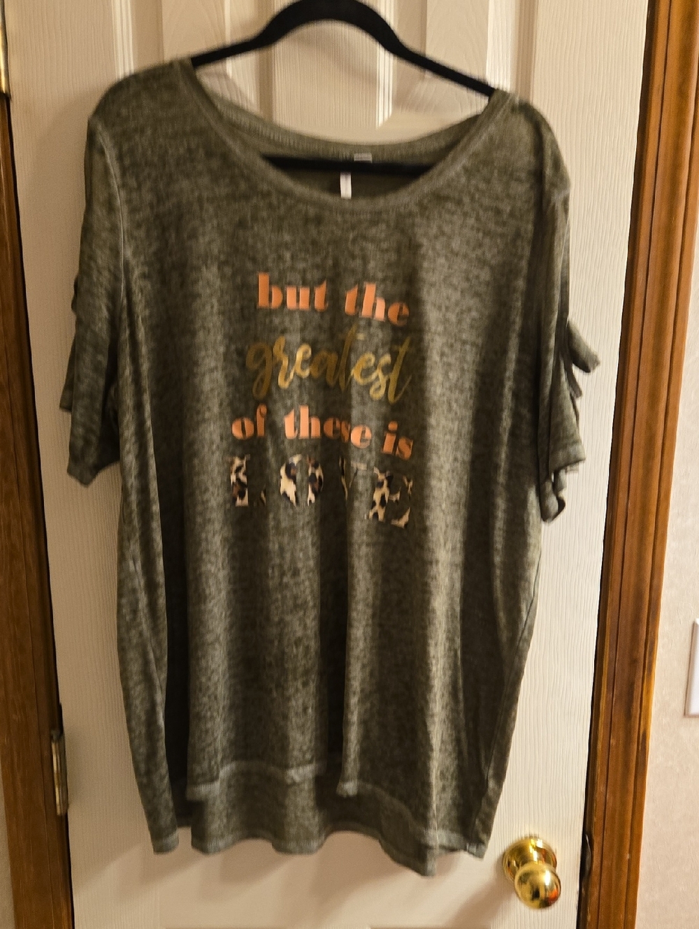 Cato 22/24 Olive Graphic Tunic Tee with Gold & Leopard Accents